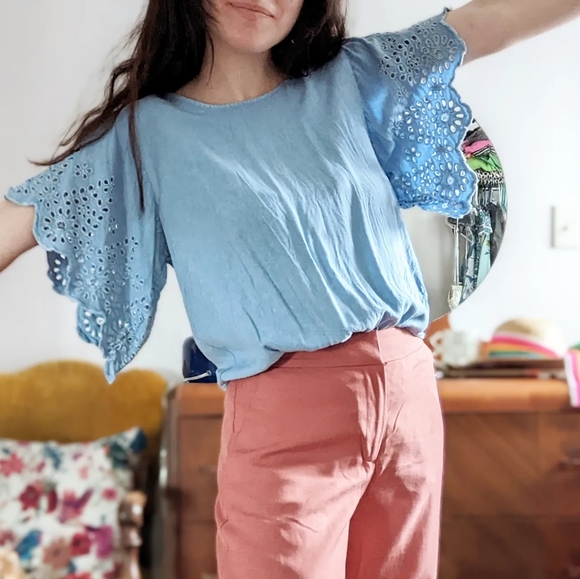 Style Envy Tops - Eyelet Chambray Top